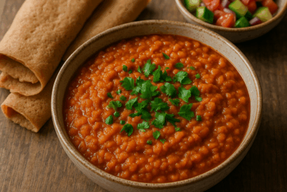 Thumbnail for Ethiopian-Inspired Misir Wot with Injera-Style Flatbread
