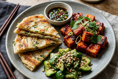 Thumbnail for Crispy Scallion Pancakes with Sticky Tofu